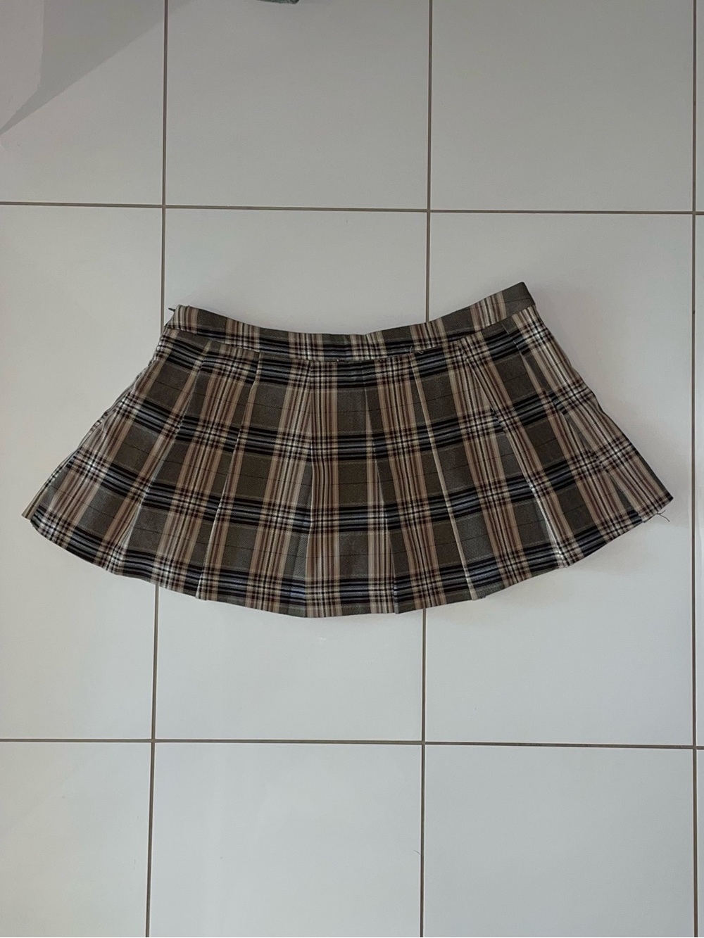 Garage - Brown Plaid Pleated Mini Skirt with built-in Shorts